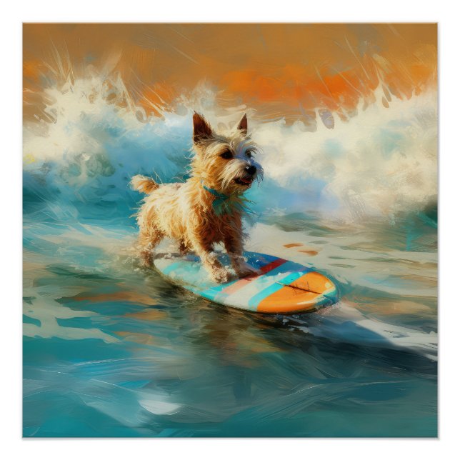Póster Pintura de surf de Biewer Terrier Beach (Anverso)