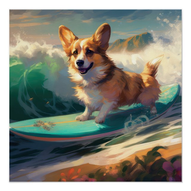 Póster Pintura de surf de Corgi Beach (Anverso)