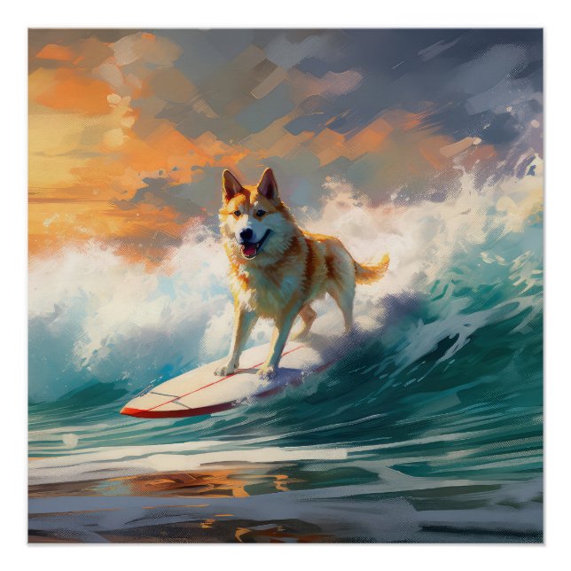 Póster Pintura de surf en la playa de Akita (Anverso)
