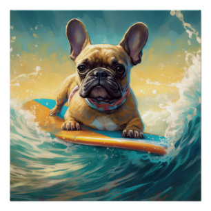 Póster Pintura de surf en la playa de Bulldog francés