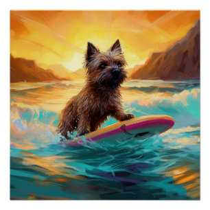 Póster Pintura de surf en la playa de Cairn Terrier