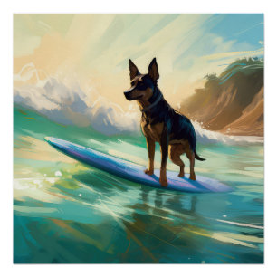 Póster Pintura de Surf en la Playa de Kelpie Australiano