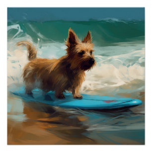 Póster Pintura de Surf en la Playa de Terrier Australiano
