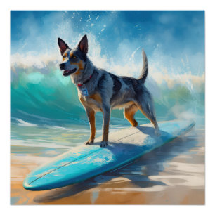 Póster Pintura de surf en la playa del Blue Heeler