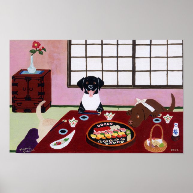 Póster Pintura de Sushi Fiesta Labradors (Frente)