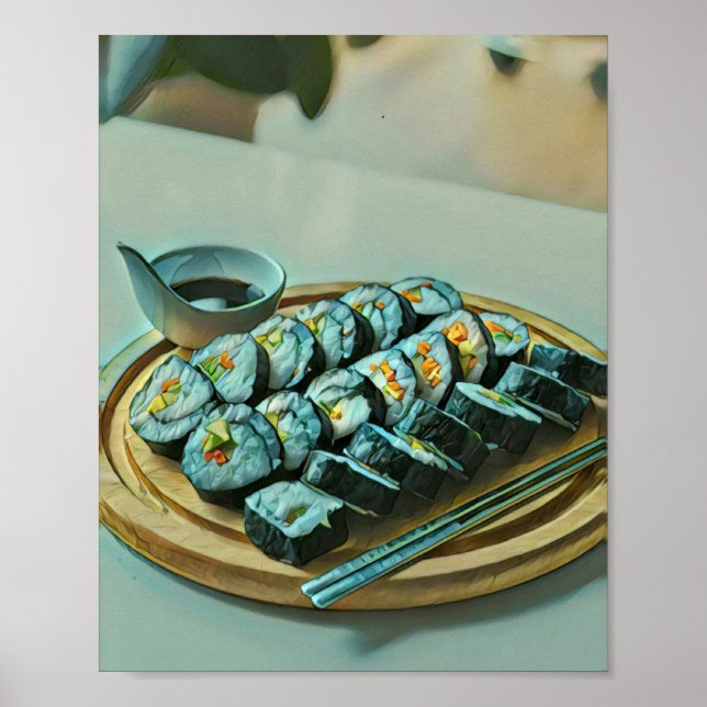 Póster Pintura de sushi vintage (Frente)