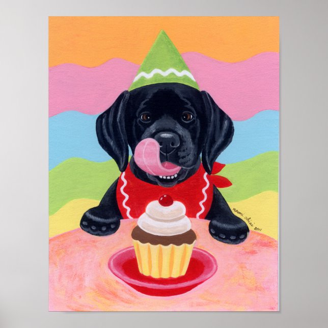 Póster Pintura de tarta de cumpleaños púper de Labrador n (Frente)