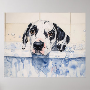 Póster Pintura de tiempo de baño de perro dálmata
