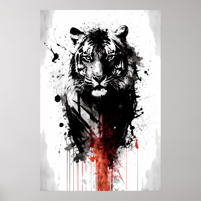 Póster Pintura de tigre de tinta (Frente)