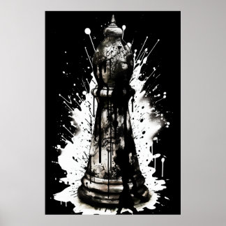 Póster Pintura de tinta de ajedrez de obispo
