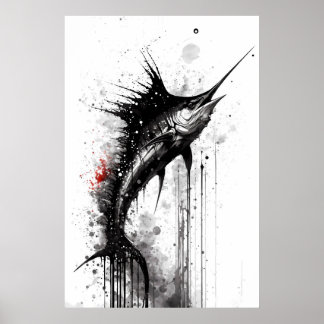 Póster Pintura de tinta de marlin negro