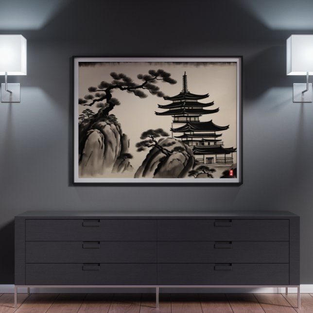 Póster Pintura de tinta de paisajes japoneses (Japanese Landscape Ink Painting Poster)