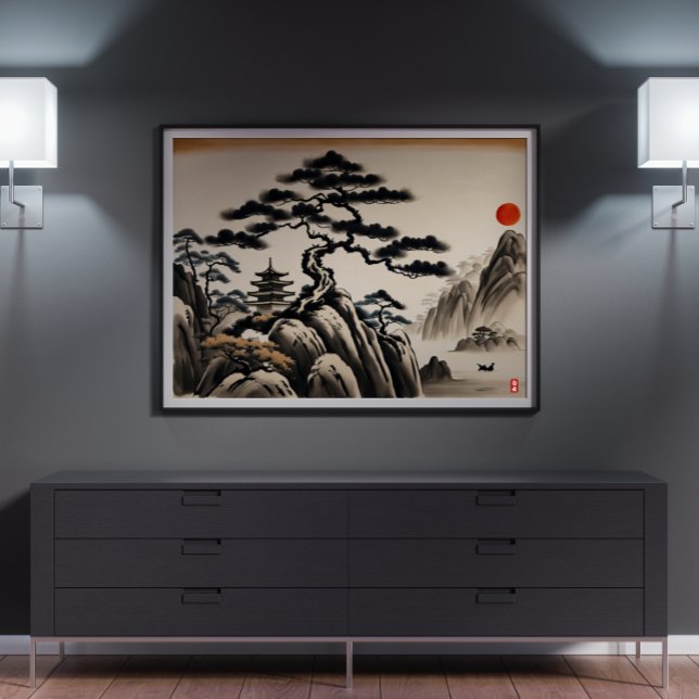 Póster Pintura de tinta de paisajes japoneses (Japanese Landscape Ink Painting)