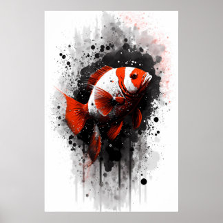 Póster Pintura de tinta de pez lobo