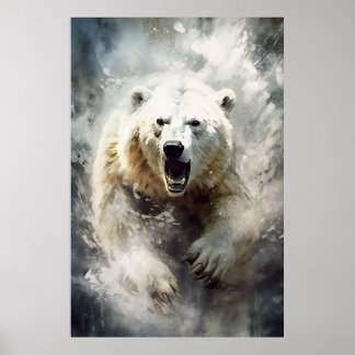 Póster Pintura de tinta de un poster de oso blanco