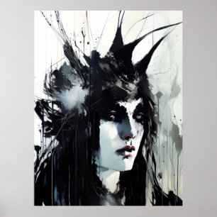 Póster Pintura de tinta negra de la diosa