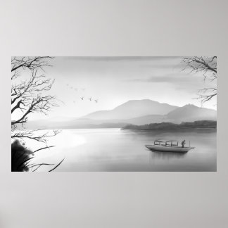 Póster Pintura de tinta retro de estilo chino
