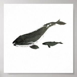 Póster Pintura de tintas de ballena gris y sumita de bebé