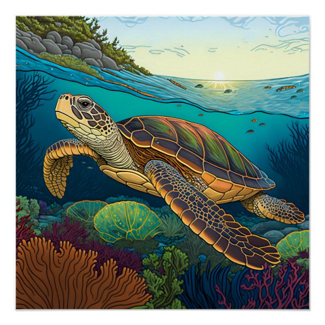 Póster Pintura de tortuga para el dormitorio de los niños (Anverso)