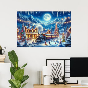 Póster Pintura de tren de vacaciones de invierno Express