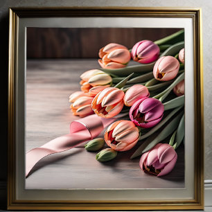Póster Pintura de tulipanes y cinta de opciones