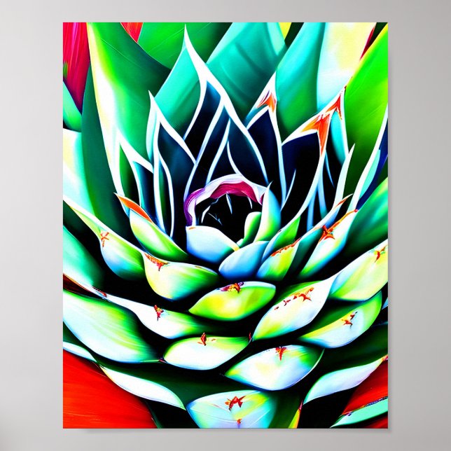 Póster Pintura de un Agave colorido (Frente)