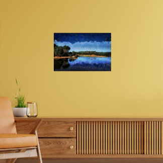 Póster Pintura de un lago azul tranquilo en primavera