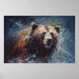 Póster Pintura de un oso marrón en el retrato salvaje