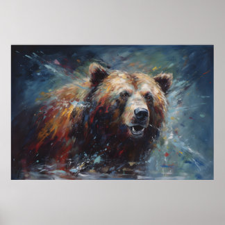 Póster Pintura de un oso marrón en el retrato salvaje