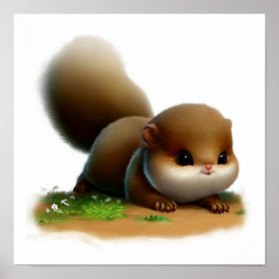 Póster Pintura de una ardilla voladora en 3D con acuarela