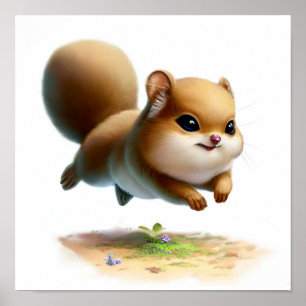 Póster Pintura de una ardilla voladora en 3D con acuarela
