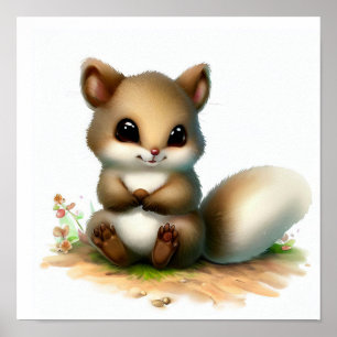 Póster Pintura de una ardilla voladora en 3D con acuarela