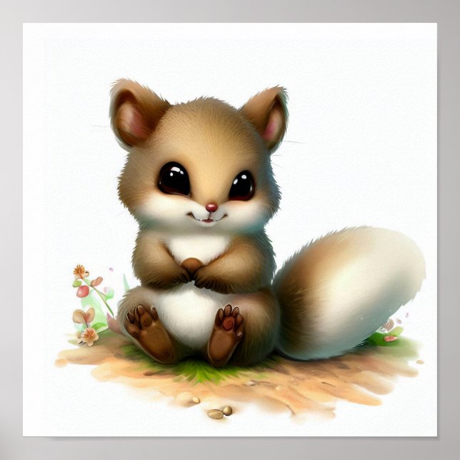 Póster Pintura de una ardilla voladora en 3D con acuarela (Frente)