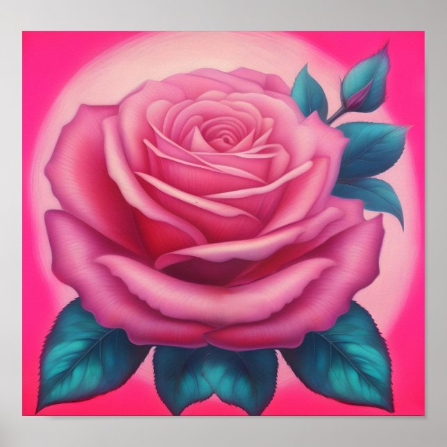 Póster Pintura de una rosa rosa rosa de neón (Frente)