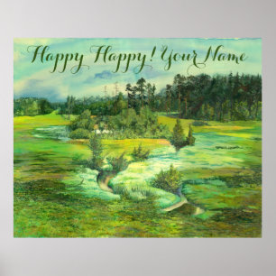 Póster pintura de valle verde Watercolor
