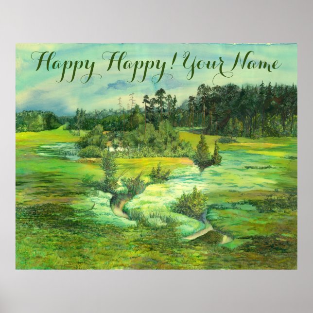 Póster pintura de valle verde Watercolor (Frente)