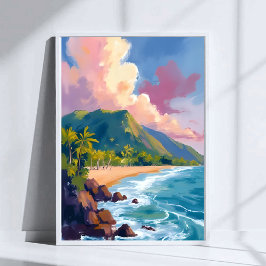 Póster Pintura de viaje de la costa de las montañas de Fi
