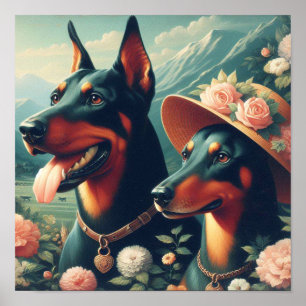 Póster Pintura de Vintage Cute Doberman