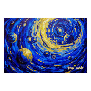 Póster Pintura de vórtice de galaxia celestial azul dorad