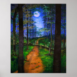 Póster Pintura de Woodland - Abandón bajo la luz de la lu