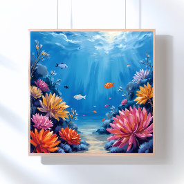 Póster Pintura del arrecife de coral bajo el océano marin
