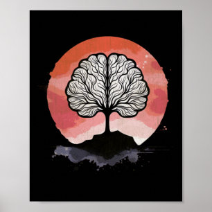Póster Pintura del atardecer del árbol del cerebro