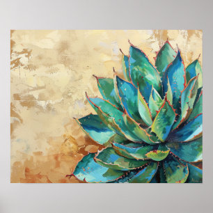 Póster Pintura del Cactus del Agave Verde del Suroeste