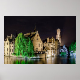 Póster Pintura del casco antiguo de Brujas y de la torre 