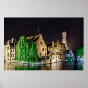 Póster Pintura del casco antiguo de Brujas y de la torre 