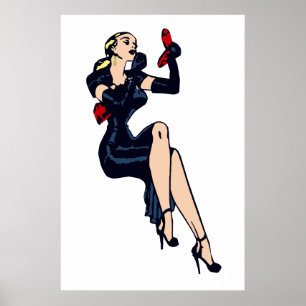 Póster Pintura del Chica del glamour retro de Bonito rubi