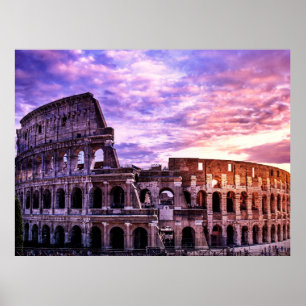 Póster Pintura del Coliseo en Roma al atardecer