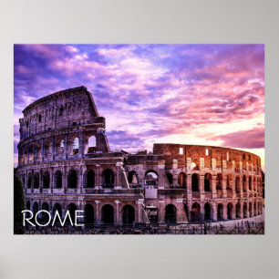 Póster Pintura del Coliseo en Roma al atardecer