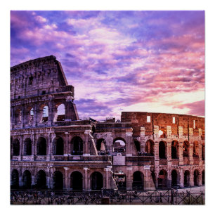 Póster Pintura del Coliseo en Roma al atardecer