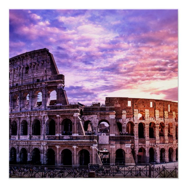 Póster Pintura del Coliseo en Roma al atardecer (Anverso)